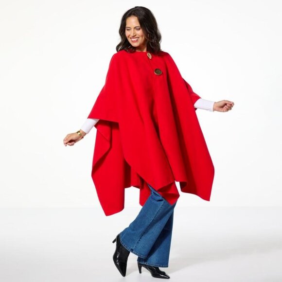 Allison Brown NY Dramatic Cape with Mega Buttons Size 2X Relaxed Fit Red Layers - Picture 1 of 7